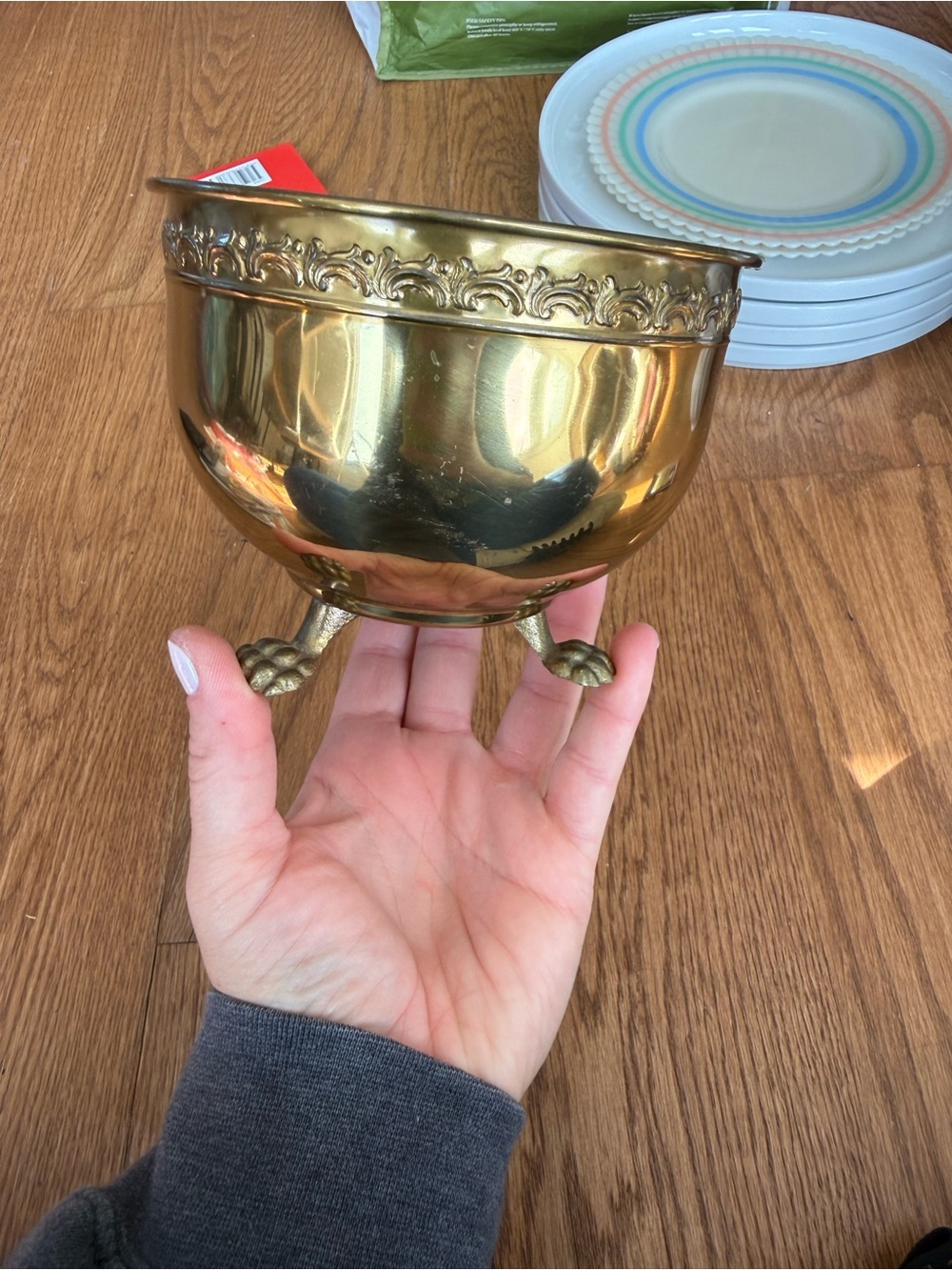 Vintage brass footed bowl or planter
